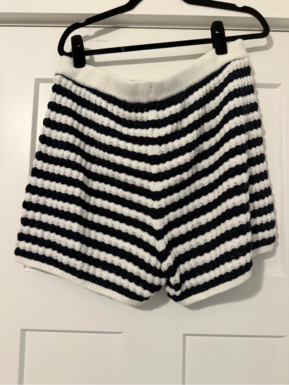 Knit Shorts in White and Navy Stripe